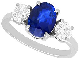 Vintage 3.01ct Ceylon Sapphire and 1.00ct Diamond, Platinum Trilogy Ring