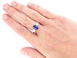 3 Carat Sapphire Ring with Diamonds Wearing