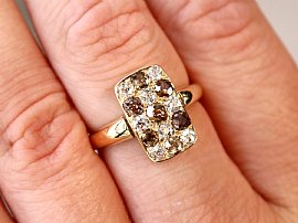 Antique Brown Diamond Ring with White Diamonds