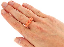 Antique Five Stone Coral Ring wearing