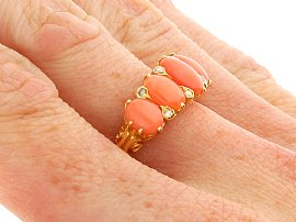 Antique Five Stone Coral Ring wearing