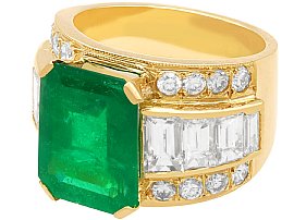 Emerald Cut Emerald Ring with Baguettes in Gold