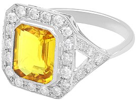 Emerald Cut Yellow Sapphire Ring with Diamonds