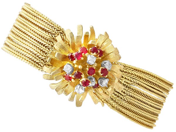 Rare Ruby and Diamond Bracelet Watch in Gold