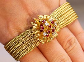 Rare Ruby and Diamond Bracelet Watch in Gold