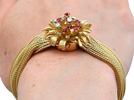 Rare Ruby and Diamond Bracelet Watch in Gold