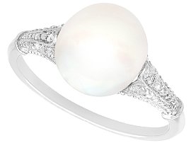 Antique Saltwater Pearl and Diamond Ring in Platinum
