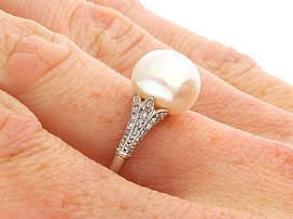 Antique Saltwater Pearl Engagement Ring wearing