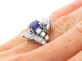 Sapphire and Diamond Dress Ring in Platinum wearing