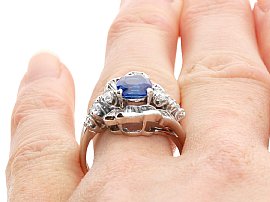 Sapphire and Diamond Dress Ring in Platinum wearing