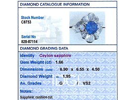 Sapphire and Diamond Dress Ring in Platinum grading card