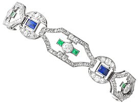 Art Deco 0.52ct Emerald, 2.00ct Sapphire, 4.46ct Diamond and Platinum Bracelet