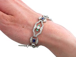 Sapphire Emerald and Diamond Bracelet Being Worn