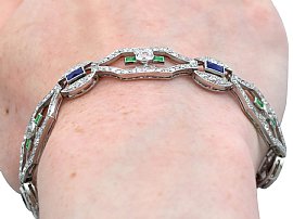 Sapphire Emerald and Diamond Bracelet wearing