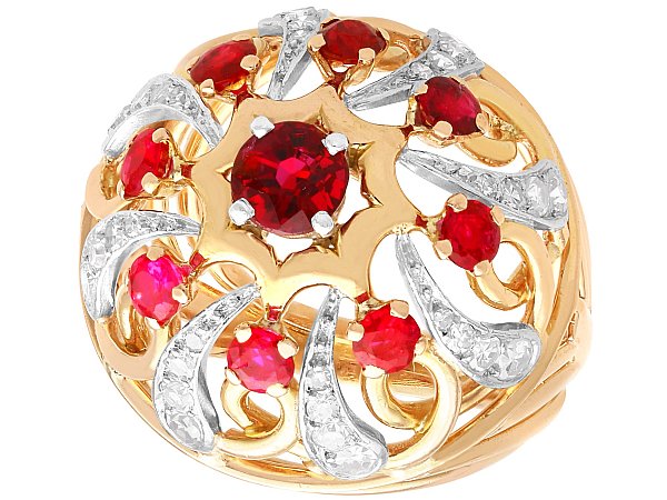 1930s Ruby and Diamond Cocktail Ring in Yellow Gold