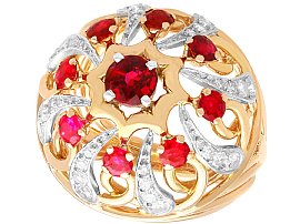 1930s 2.04ct Ruby and 0.96ct Diamond, 18ct Yellow Gold Cocktail Ring