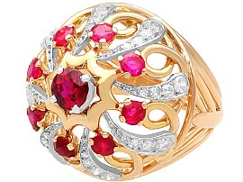 1930s Ruby and Diamond Cocktail Ring in Yellow Gold