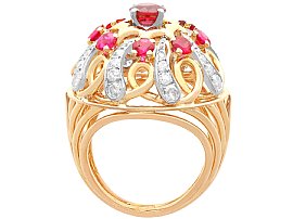 1930s Ruby and Diamond Cocktail Ring in Yellow Gold