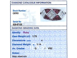 Ruby and Diamond Dress Ring Grading Report