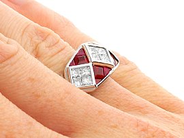 Ruby and Diamond Dress Ring in Platinum on Hand