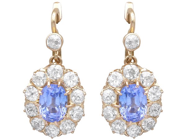 Antique Sapphire and Diamond Earrings Yellow Gold