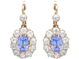 Antique 2.27ct Sapphire and 2.52ct Diamond, 18ct Yellow Gold Drop Earrings