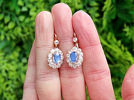 Antique Sapphire and Diamond Earrings Yellow Gold