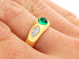 Antique Emerald and Diamond Gold Band Modelled on Hand