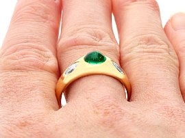 Antique Emerald and Diamond Gold Band On Hand