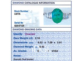 Oval Cut Emerald and Diamond Ring in Platinum