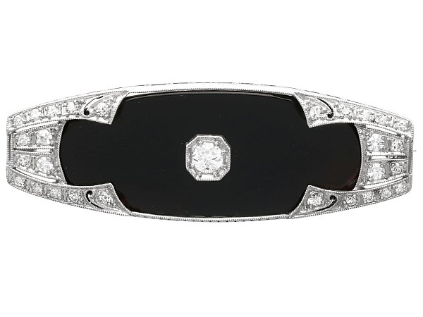 Art Deco Onyx Brooch with Diamonds 