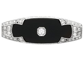 Art Deco Black Onyx and 0.91ct Diamond Brooch in Platinum