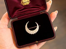 Antique Diamond Crescent Brooch in Gold