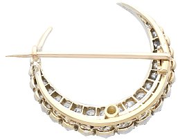 Antique Diamond Crescent Brooch in Gold reverse 