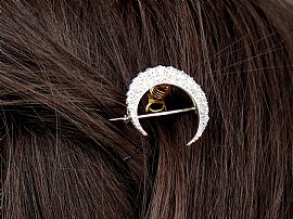 Antique Diamond Crescent Hair pin wearing 