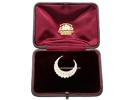 Boxed Antique Diamond Crescent Brooch in Gold