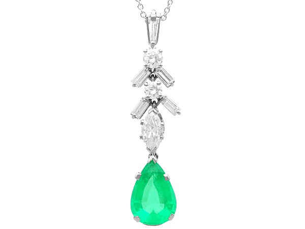 Vintage Pear Cut Emerald Pendant with Diamonds 