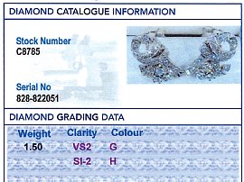 White Gold Diamond Clip On Earrings grading card