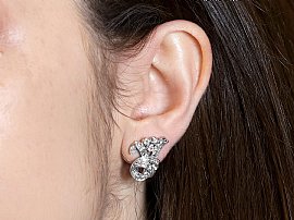 White Gold Diamond Clip On Earrings wearing