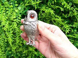 Vintage Owl Mustard Pot in Sterling Silver