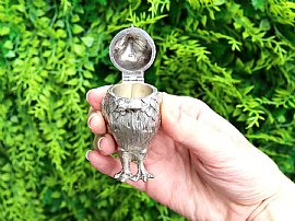 Vintage Owl Mustard Pot in Sterling Silver open