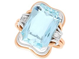 Antique 10.05ct Aquamarine and Diamond, 14ct Rose Gold Dress Ring