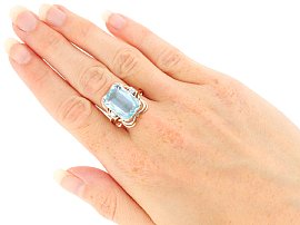 Antique Rose Gold Aquamarine Ring Wearing Image