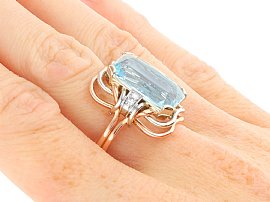 Antique Rose Gold Aquamarine Ring On the Hand