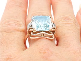 Antique Rose Gold Aquamarine Ring wearing