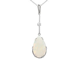 3.12ct Opal and 0.10ct Diamond, 18ct White Gold Pendant - Antique Circa 1930