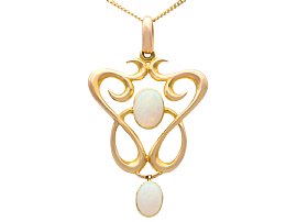 1.50ct White Opal and 15ct Yellow Gold Art Nouveau Pendant - Antique