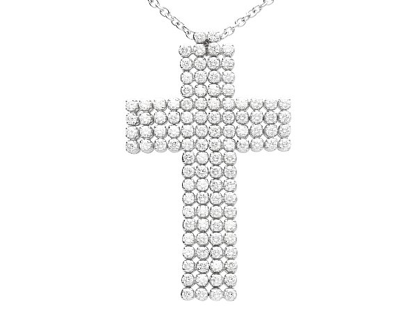 Large Diamond Cross Necklace in White Gold