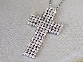 Large Diamond Cross Necklace in White Gold