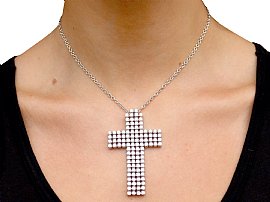 Large Diamond Cross Necklace in White Gold wearing